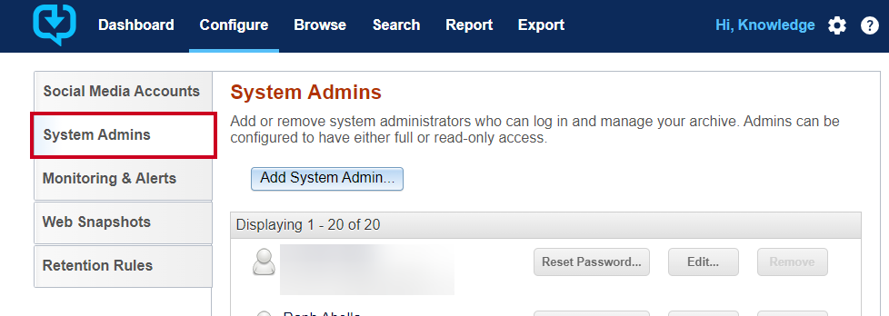 System Admin Tab