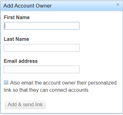 Account owner pop up form
