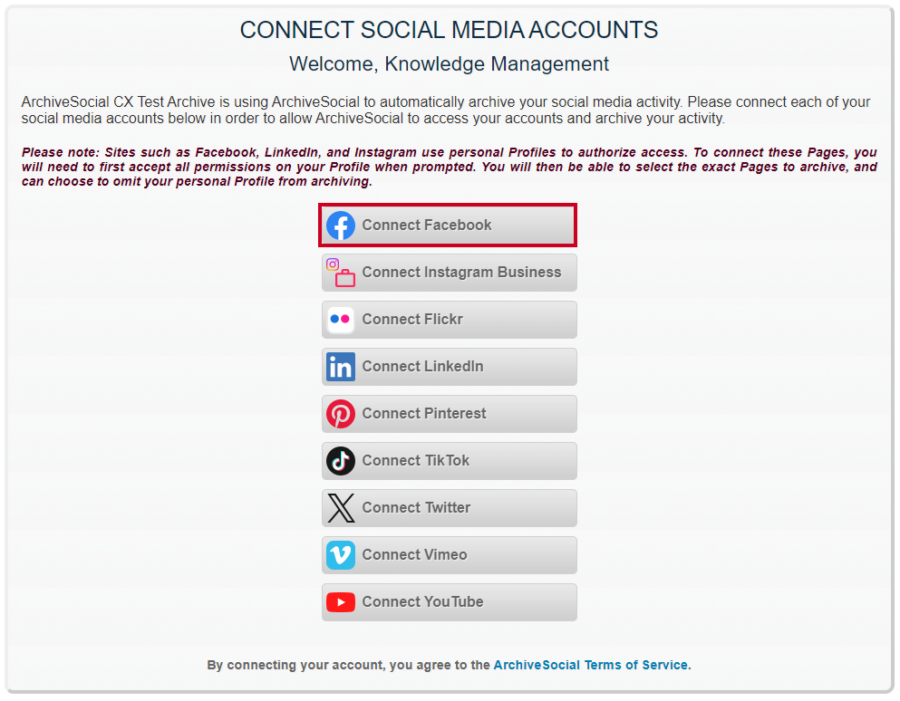 Select Connect Facebook.