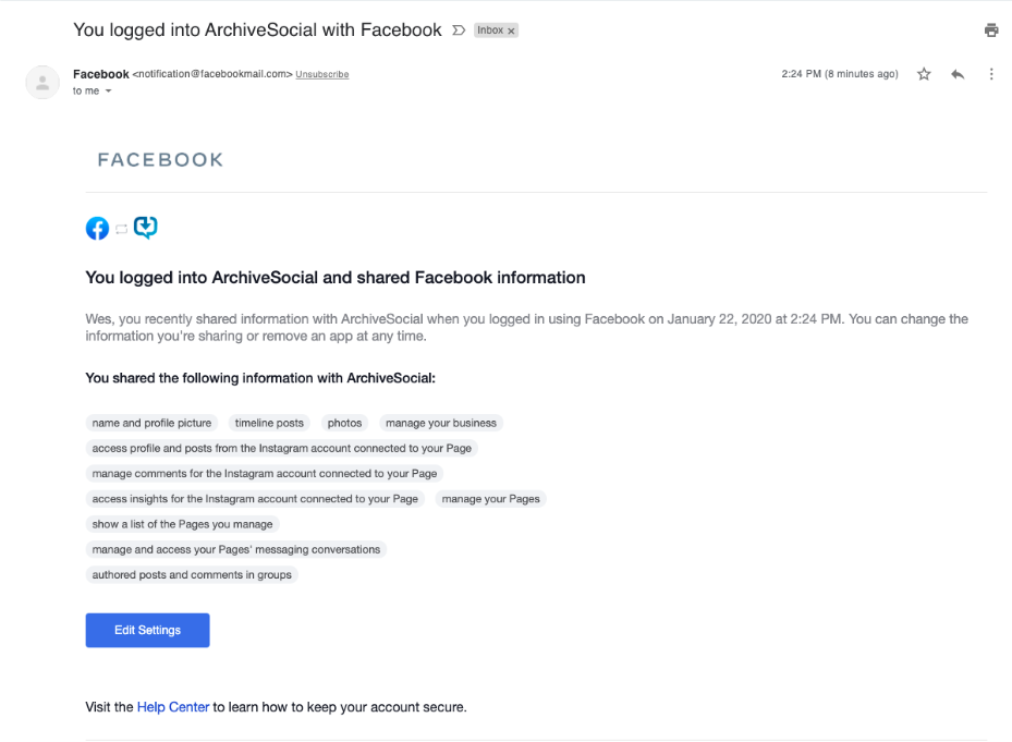 Facebook Email Notification.