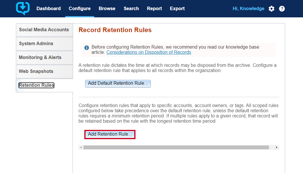 Add Retention Rule.
