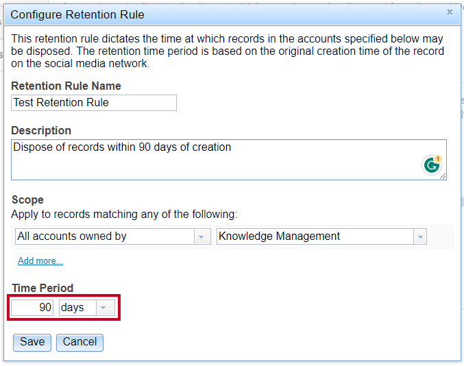 Retention time period setting.