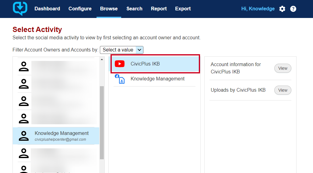 Select Social Media Account for tag