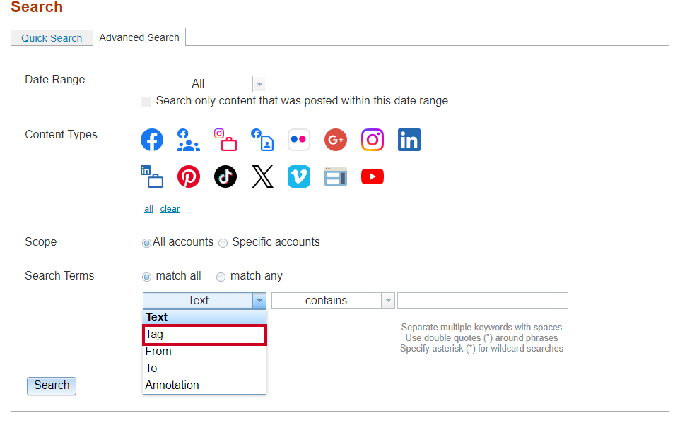 Tag drop down.