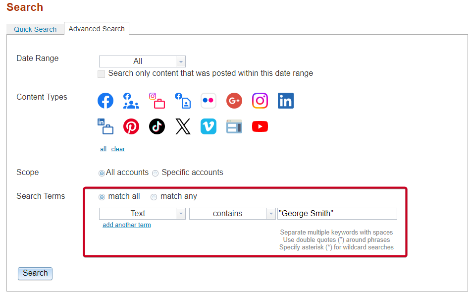 social media archiving search page with the search terms area highlighted.png