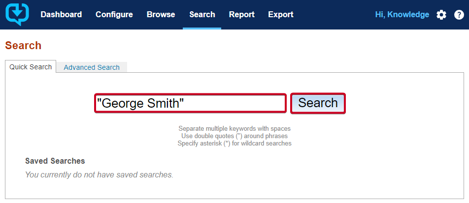 social media archiving homepage with George smith as an example in quotations highlighted and the search button highlighted.png