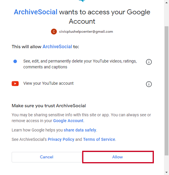 Allow access to Google account.