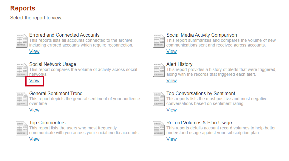 Social Network usage view button