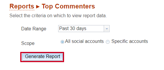 click generate report for top commenters report
