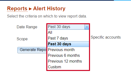 Alert History Date Range option