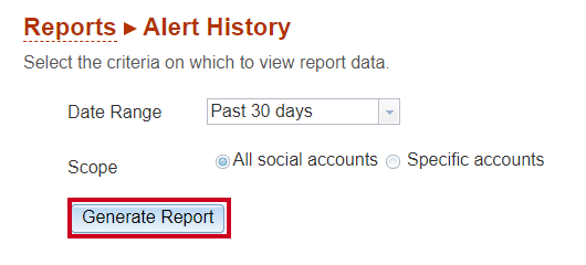Generate Report Alert History button
