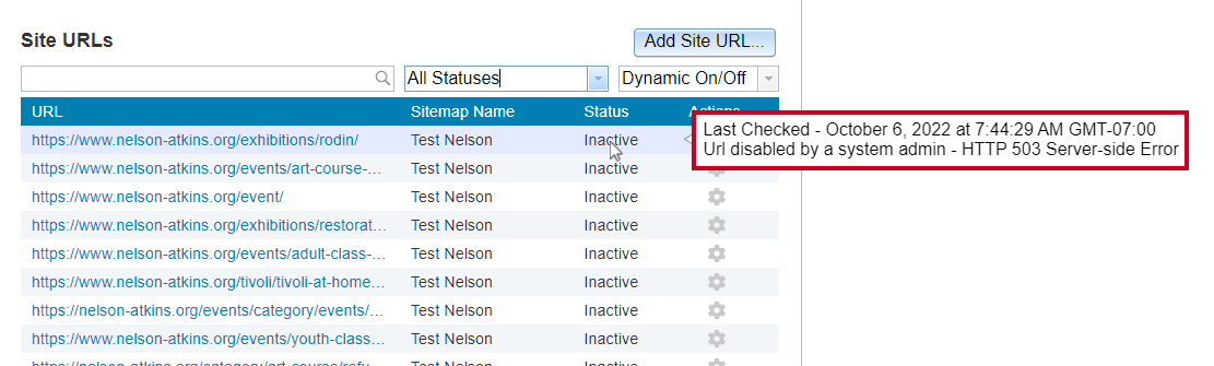 Hover to view the Error Status.