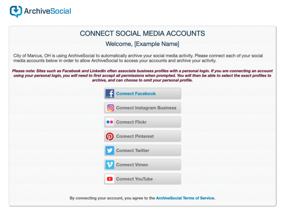 An example Welcome Email from Social Media Archiving.