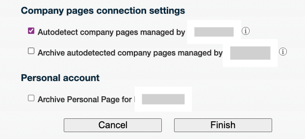 A list of options for Company Pages Connection Settings.