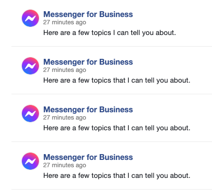 Facebook Messenger message examples.