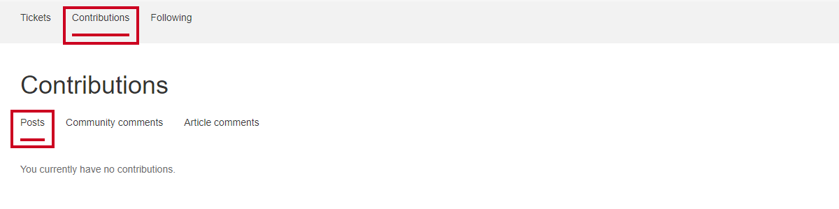 A list of the user's posts in the help center's community section.