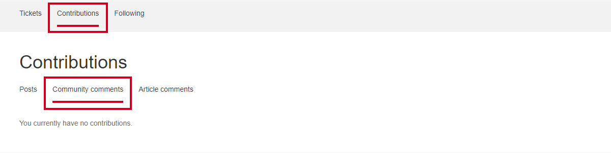 A list of the user's comments on posts in the help center's community.